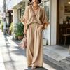 Conjuntos de Verano de 2 Piezas para Mujer, Top con Volantes de Media Manga y Cuello en V a Juego con Pantalones de Pierna Ancha, Conjuntos de Salón para Vacaciones con Bolsillos