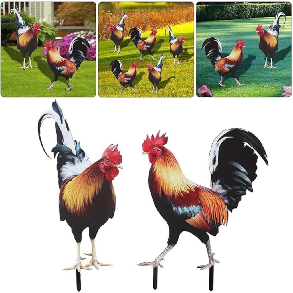 Akryl Hane Hage Kylling Utendørs Hage Stakes Dyre Kylling Statuer Hane Hage Dekor for Patio Plen Ornament, Rooster Stakes - Flat Ikke 3D