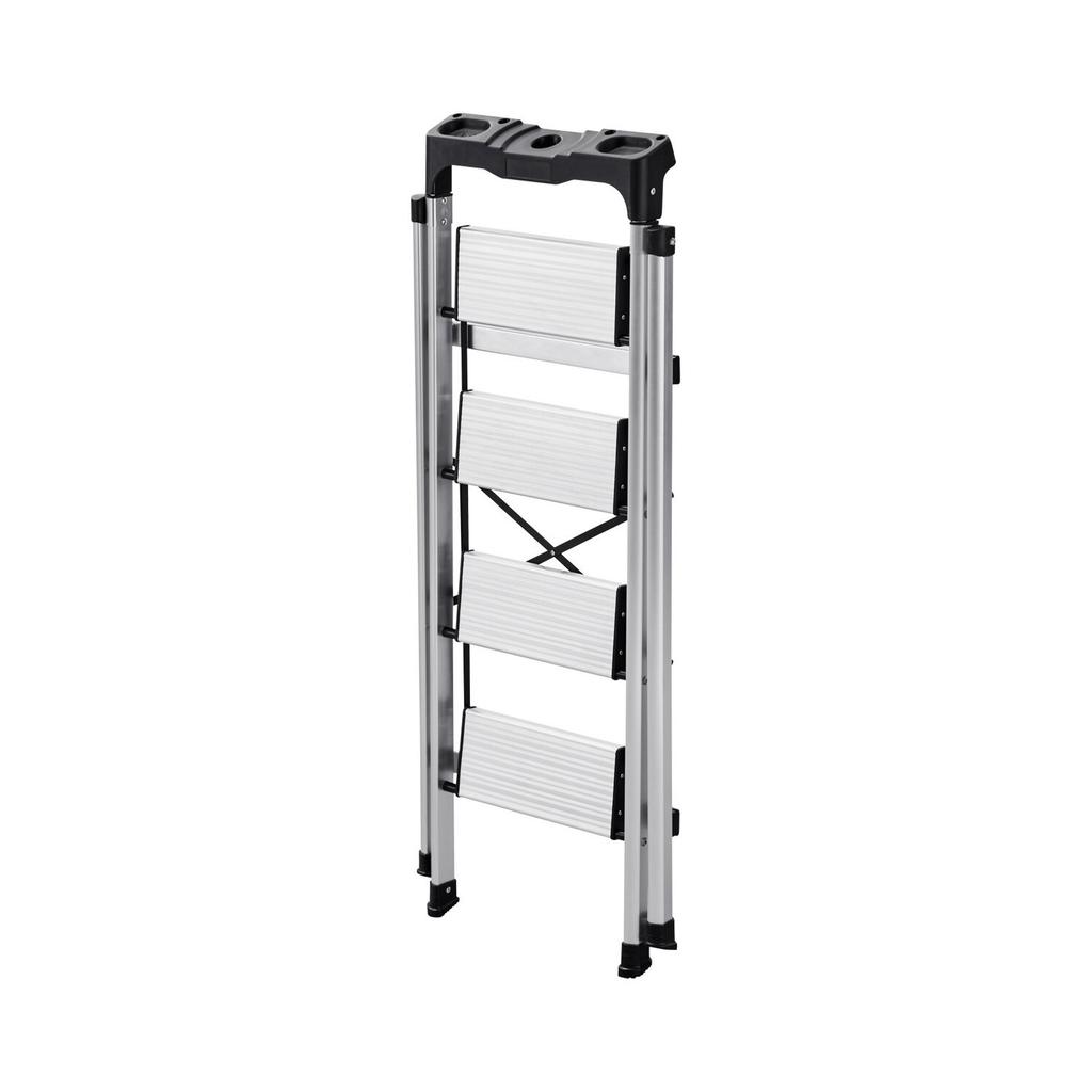 4 Step Ladder, Folding Step Stool with Wide Anti-Slip Pedal and Comfort Handgrip, 150 kg Capacity Portable Aluminum Stepladder, Multi-Use for Kitchen,