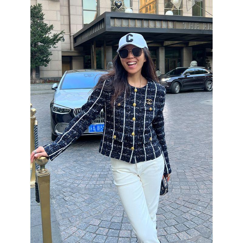 

Blacknini Yin Huafu/Dark Night Meteor British Luxury Brand Fabric Heavy Industry Hand-Woven Tweed Outwear Plaid M