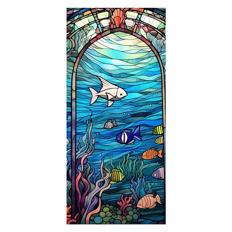 45x100cm Vitraliu Colorat Plantă Tropicală Floare Film pentru Ușă Fereastră PVC Adsorbție Statică Autocolant Sticlă Decor Acasă Decal Detașabil