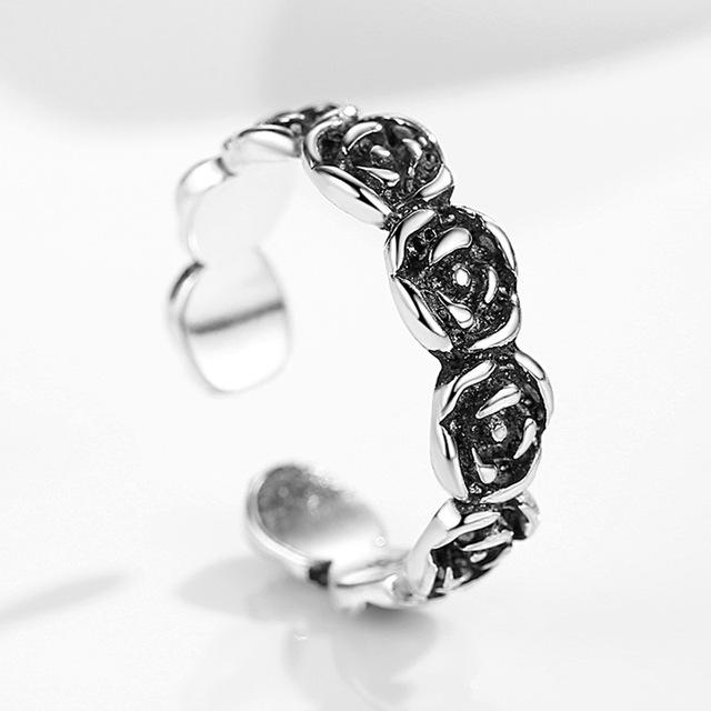 

Открытое кольцо из стерлингового серебра 925 пробы с имитацией штабелируемого кольца в стиле ретро с платиновым покрытием для женщин чёрный