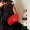 Vintage Women's Armpit Bag Solid Color PU Leather Handbag Fashion Buckle Shoulder Bag  Girls