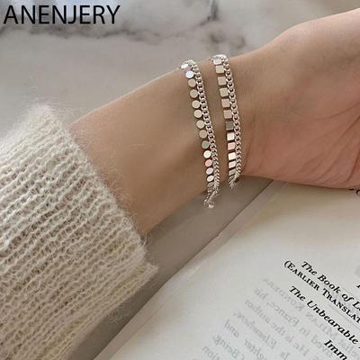 Moda feminina jóias dupla camada quadrado disco borla pulseira para mulheres temperamento doce jóias artesanais