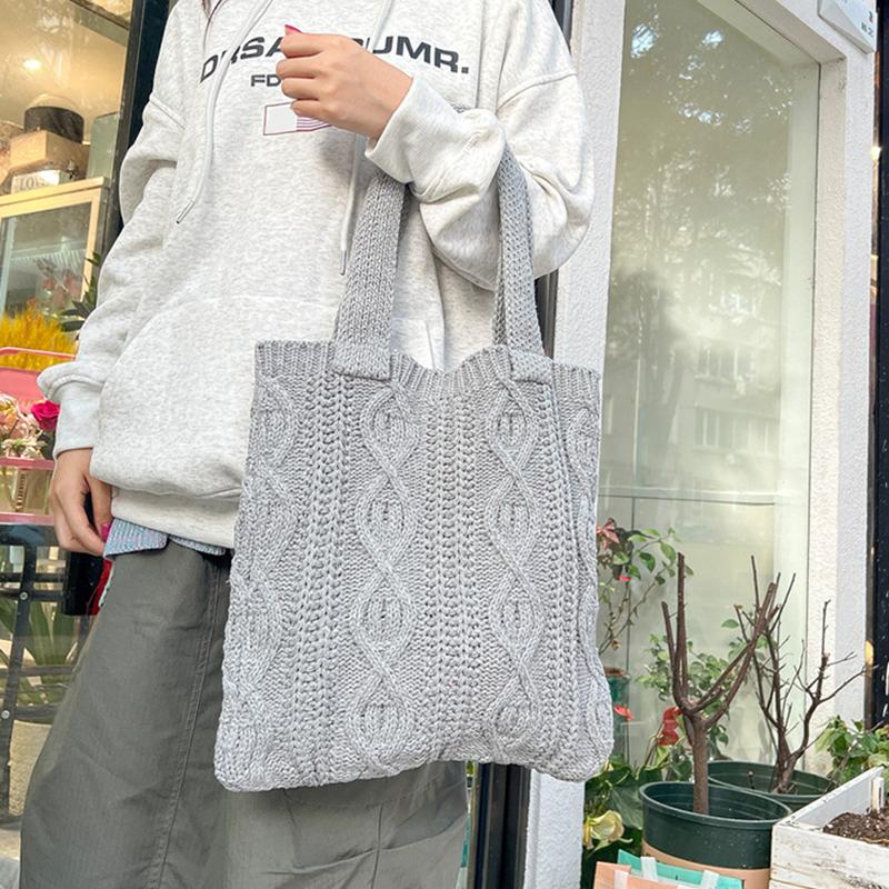 Yogodlns Women Hollow Out Knitted Tote Handbag Solid Color Top Handle Woven Beach Lightweight Elegant Portable Crochet Shoulder Bag