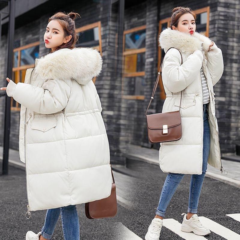 Winter new cotton-padded clothes women's big fur collar medium and long waist thickened down cotton clothes over the knee Korean coat women