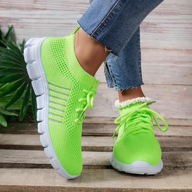 Summer Yellow Casual Shoes Women Flat Shoes Breathable Mesh Knit Sneakers Women Tennis Shoe Lightweight Running Shoes Woman Shoe