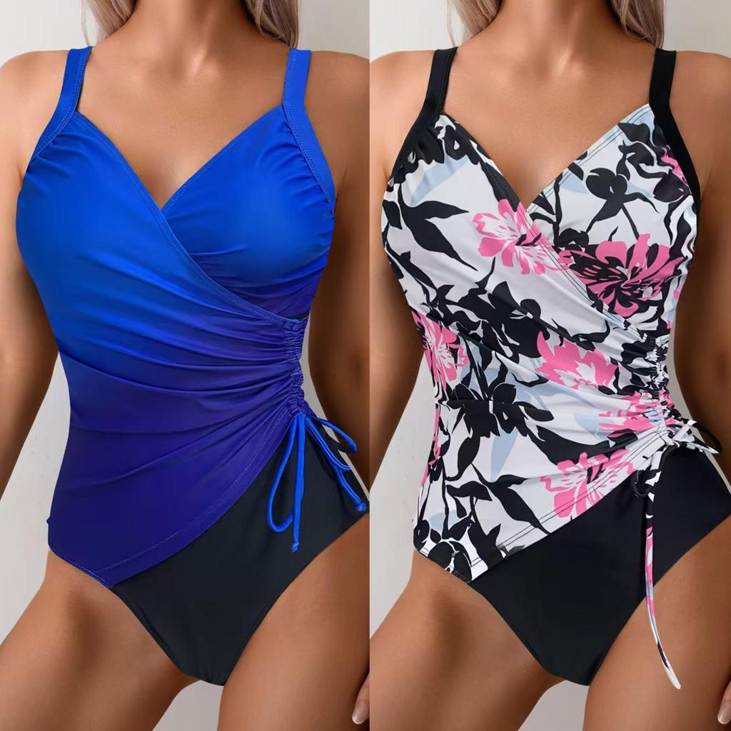 2025 Sexy Tight Drawstring One-Piece Bikini - New European & American Hot Spring Swimwear