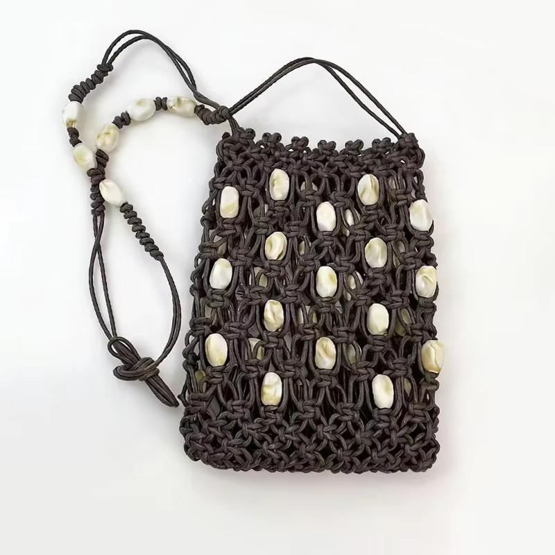 

Yogodlns Trendy Hollow-out Crossbody Phone Bag Handmade Versatile Beaded Bag Casual Lightweight Shoulder Bag for Women 13x19cm кавовий