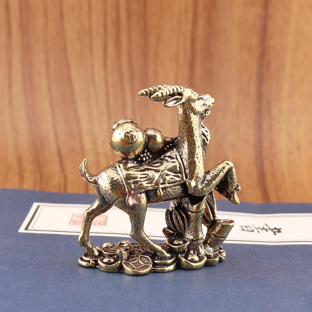 Zodiac Sheep Brass Desktop Ornament: Pure Copper Tea Pet
