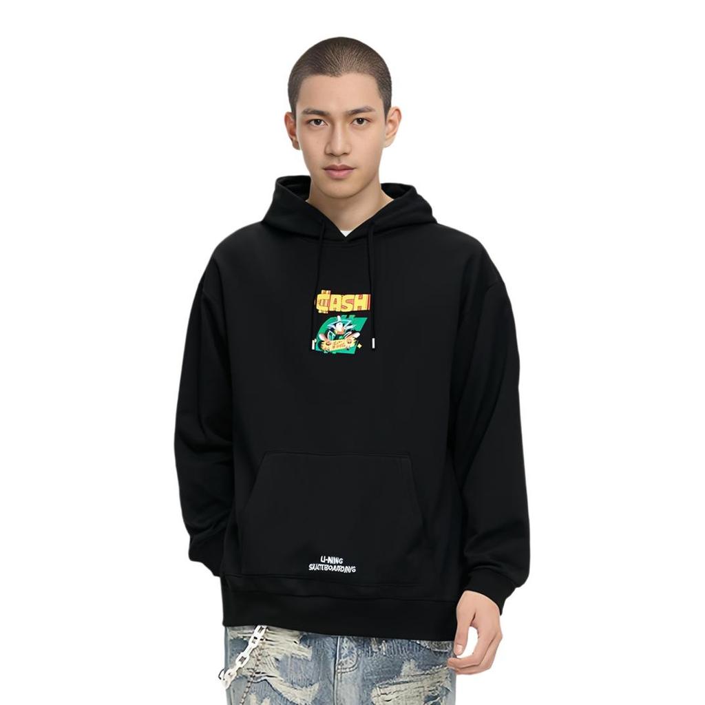 LI-NING Unisex 2023FW Cultural Series X Pablo Ientile Collaboration Loose Graphic Hooded Sweatshirt Black AWDT161-3
