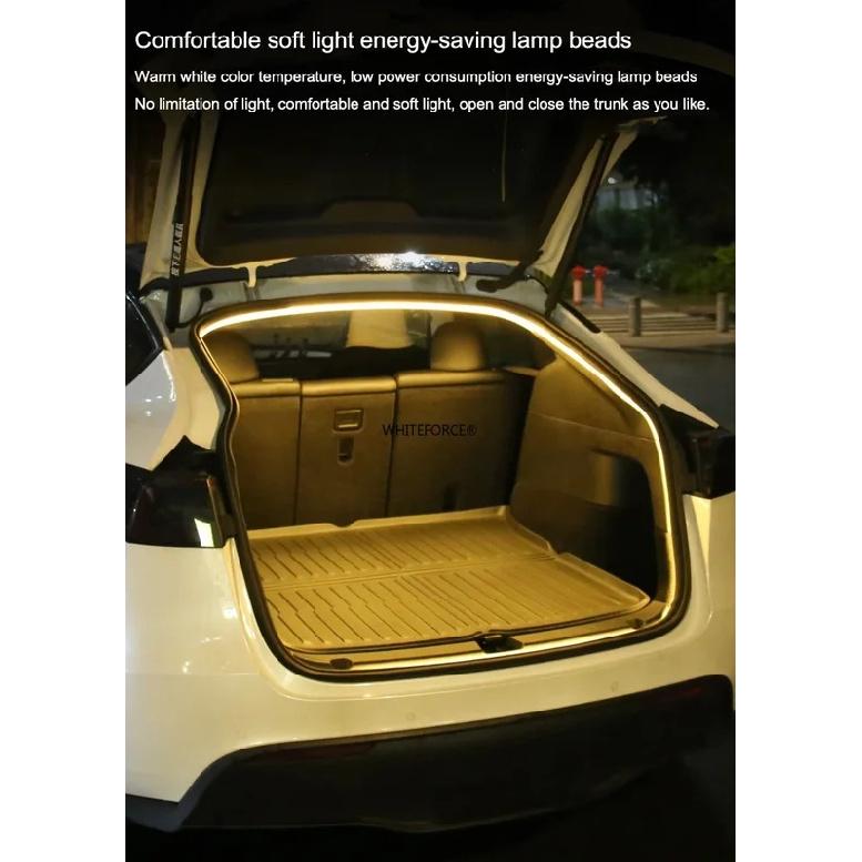 For Tesla Model Y Juniper -2025 Trunk Flow Lamp RGB Ambient Light Trunk DC Plug Multi-speed Hidden Recessed Mounting Lamps