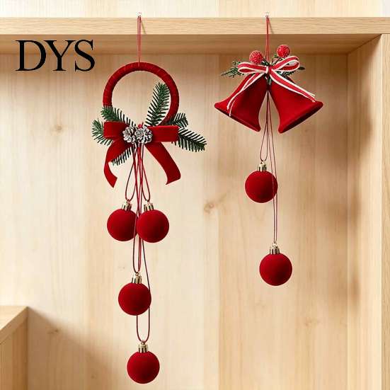 Christmas Lanyard Bell Pendants Nordic Velvet Ornament, Flocked Hanging Bells for Luxury Texture Tree Baubles Door Window Decor, Festive Holiday Home