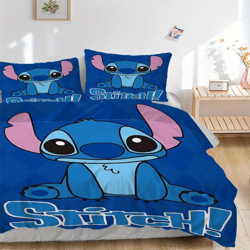 Stitch'S Blue Adventure Print 3Pcs Bedding Setduvet Cover With 2 Bedropillowcase Home Birthday Gift