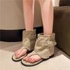 Joint Canvas Flip-flops Pants Boots Women's Sandals Short Boots 2025 Summer New Flat Open-toed Hollow Cool Boots