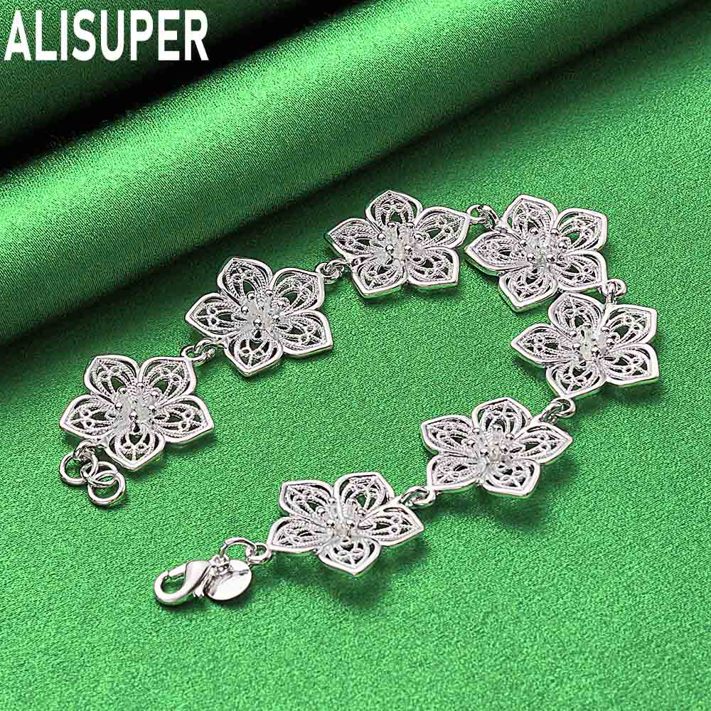 925 Sterling Silver Vintage Openwork Floral Bracelet - Exquisite Gift Jewelry
