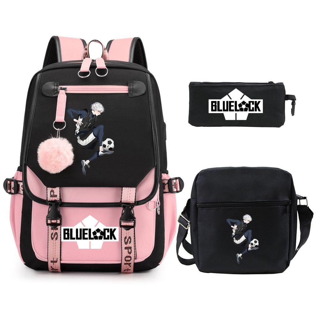 Trend Campus Primary And Secondary School Students Schoolbag Blue Prison Periphery Animation Backpack Pencil Bag