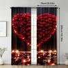Set Of 2 Valentine Rose Heart Curtains Romantic Design Living Room Bedroom Study Home Decor Light Blocking Curtain For Made Polyester