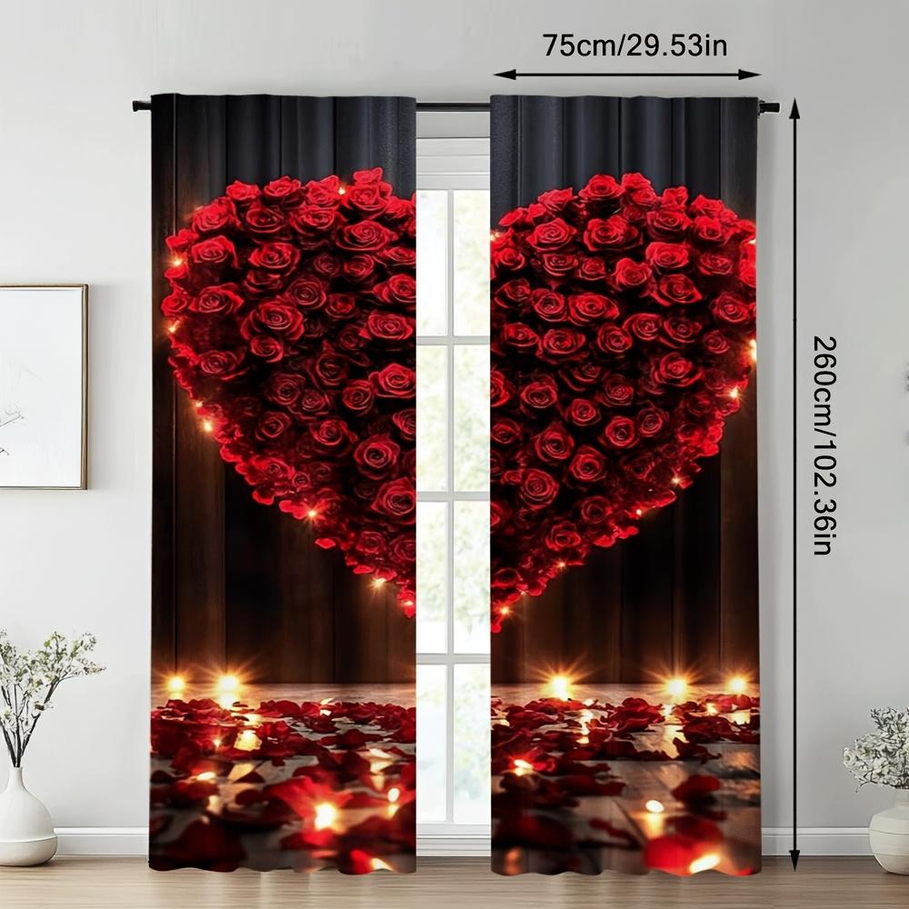 Set Of 2 Valentine Rose Heart Curtains Romantic Design Living Room Bedroom Study Home Decor Light Blocking Curtain For Made Polyester