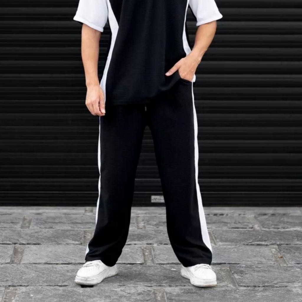 Men's Loose, Breathable Straight-leg, Color-blocked Sport And Casual Trousers