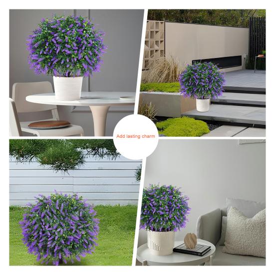 Artificial Topiary Ball with Lavender Flowers 16 Inches UV Resistant Faux