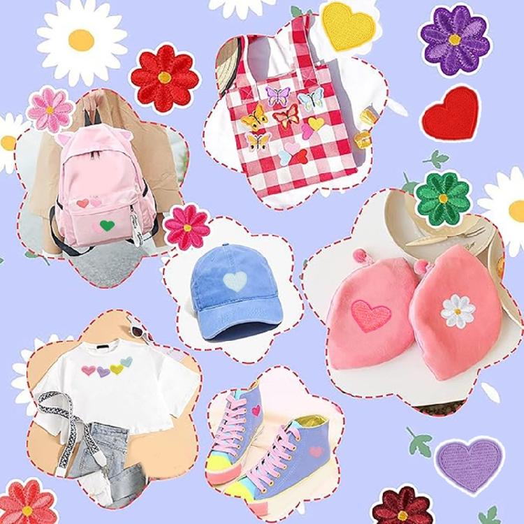 52Pcs Colorful Heart Shaped Fabric Patches For Instants Garment Repair And Customization