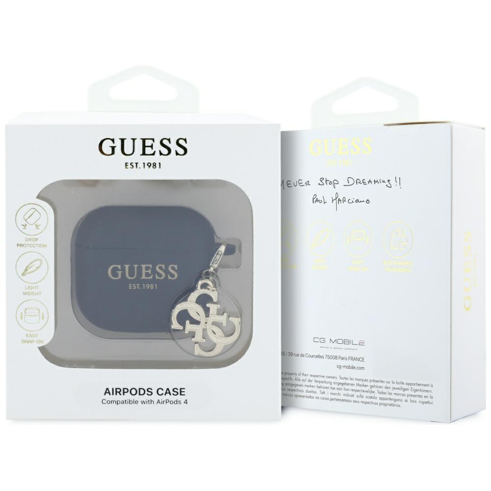 Guess Gua4Lecg4K Airpods 4 Cover         Czarny/Black Silicone 4G Charm