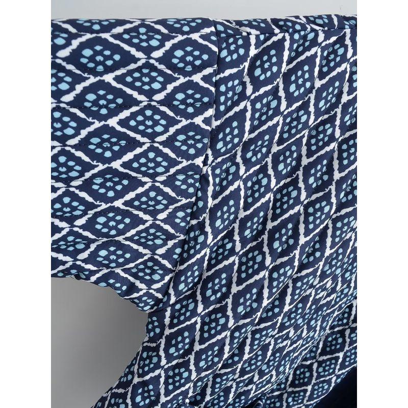 Kaslead Fashion Style Blue Rhombus Prints Cotton Coat