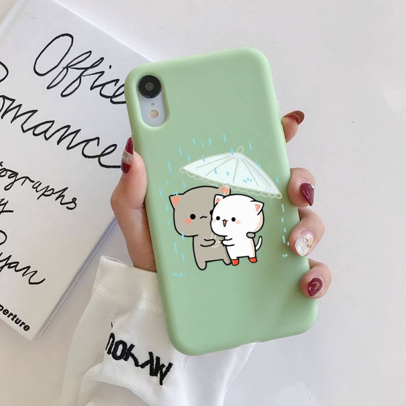 FHNBLJ Mochi Peach Goma Cat Phone Case Soft Solid Color for iPhone 11 12 13 Mini Pro XS MAX 8 7 6 6S Plus X XR