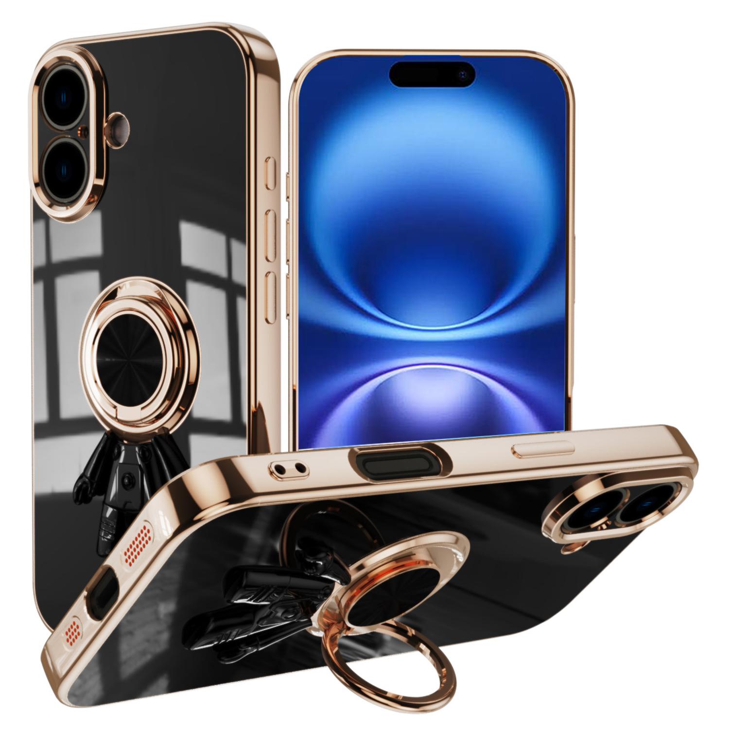 

For iPhone 16 Plus Case with Astronaut Ring Kickstand 6D Electroplating TPU Phone Cover A