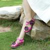 Johnature Vintage-Blumen-bequeme Sommer-Wedges-Sandalen aus echtem Leder, handgefertigt, ethnischer Stil, Damenschuhe