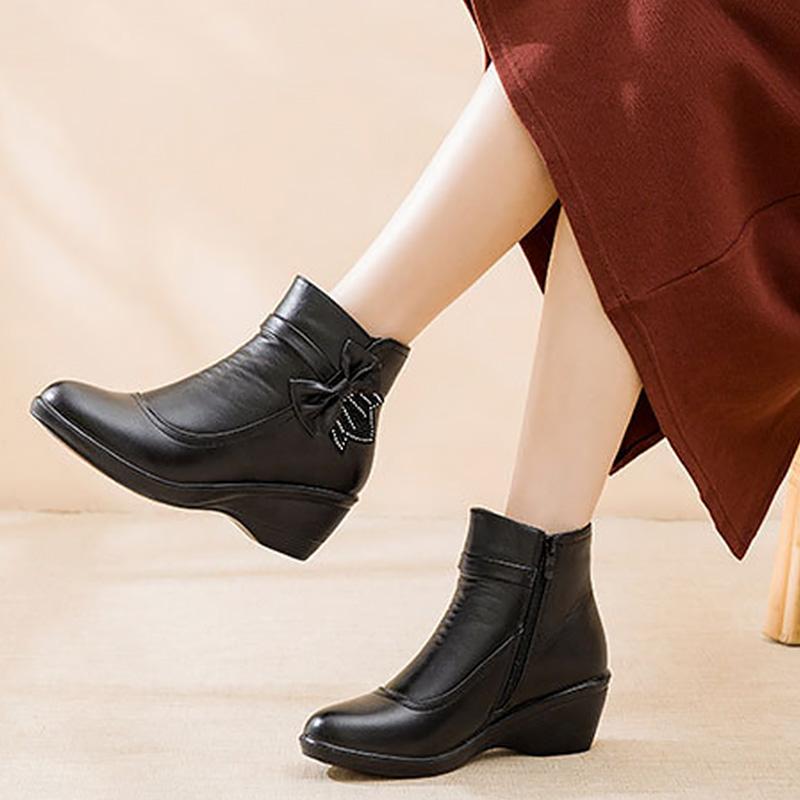 Fashion Winter Women Ankle Boots PU Leather Female Thick Plush Warm Snow Boots Mother Waterproof Non-slip Booties Luxury