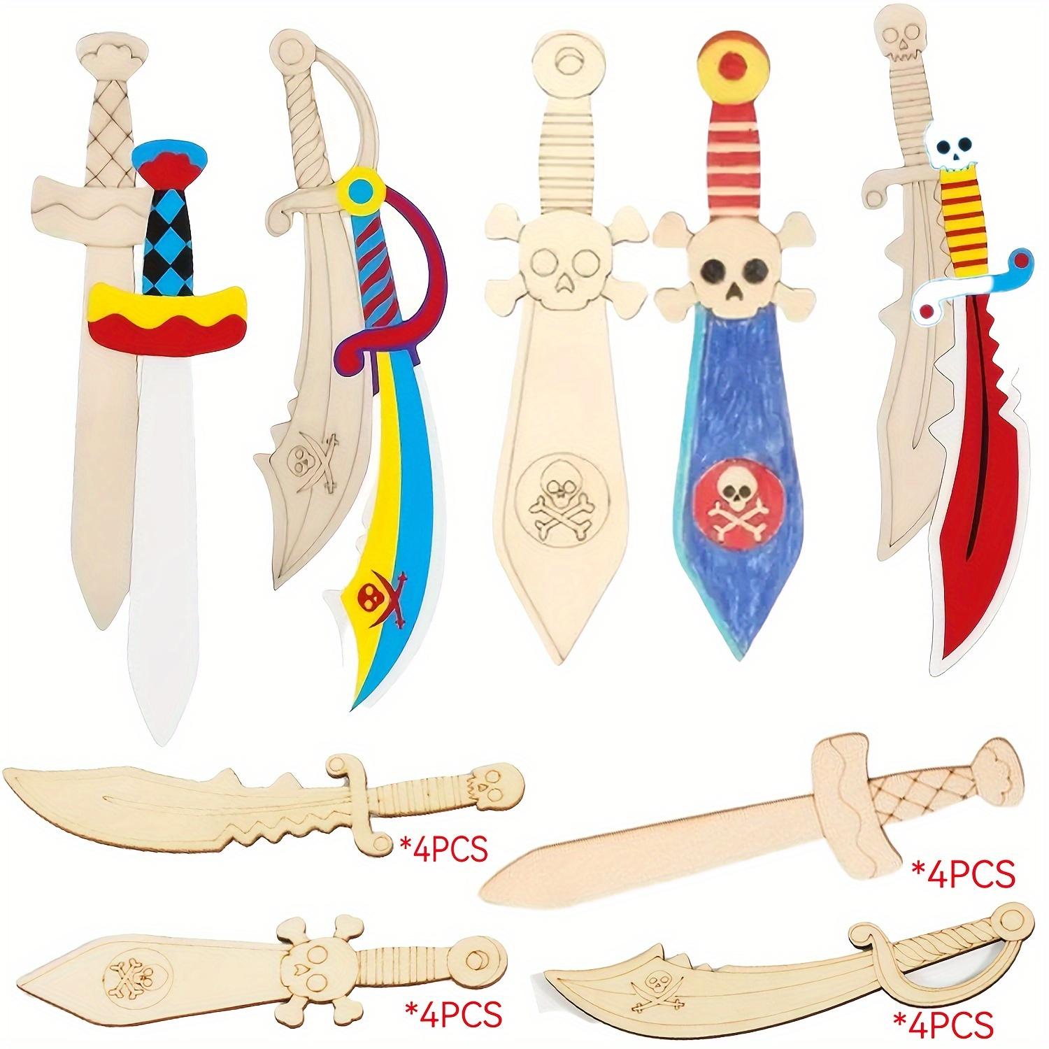 

Набор из 16 деревянных мечей, неокрашенные пиратские деревянные реквизиты для рисования, реквизит для Хэллоуина, художественное занятие, косплей-аксессуары для детского дня рождения