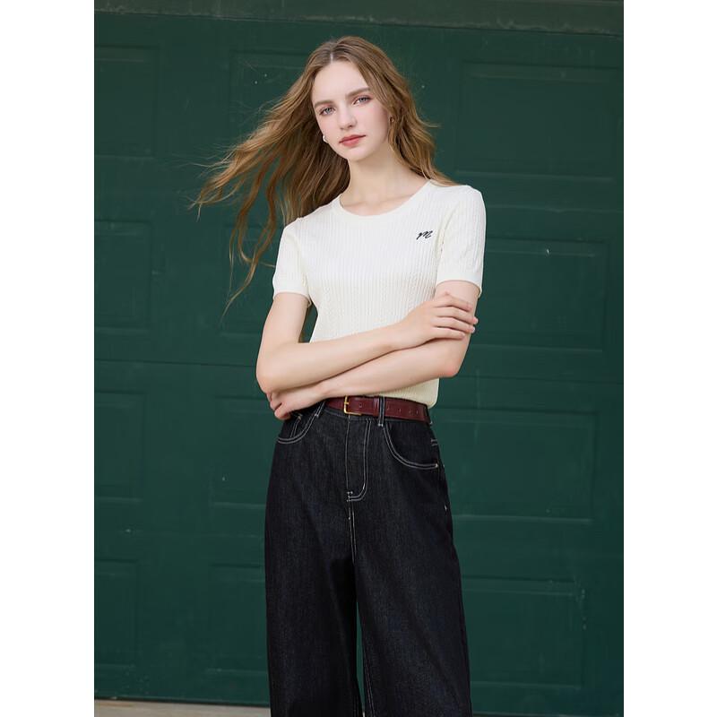 Sancai 2025 Autumn Simple Embroidered Knit Pullover