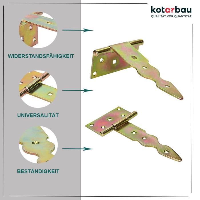 Charnière en T Décorative 150 mm Galvanisé Jaune - KOTARBAU®