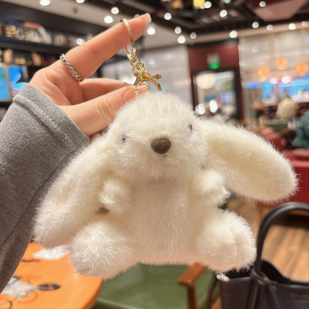 

Fluffy Soft Rabbit Plush Pendant Metal Ring Rabbit Plush Key Ring Rabbit Fur Keychains Women Girls белый