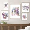 Aquarell Blumen Anatomie Poster und Druck Physiologie Spritze Stethoskop Herz Lunge Wandkunst Leinwand Malerei Innenraum Dekor