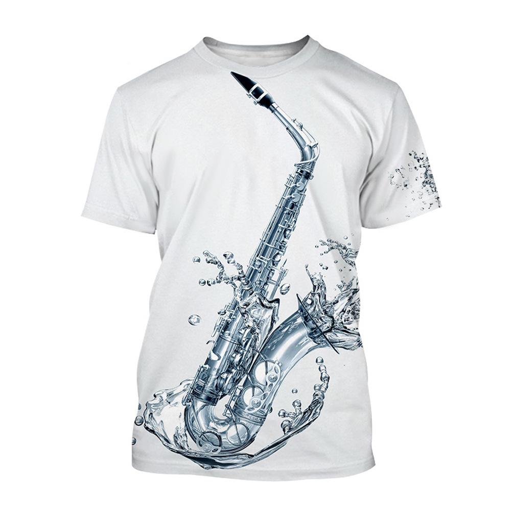 Pánské 3D Cool Saxofon Digitálně Tištěné Trendy Tričko s Krátkým Rukávem
