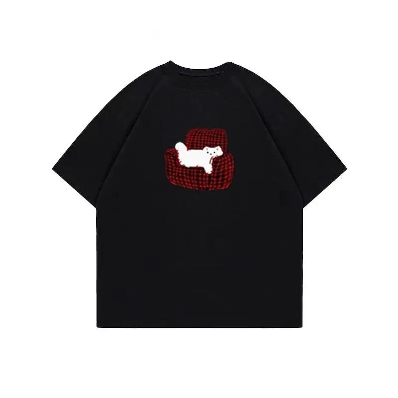 

Принт «Кошка на диване» Женская футболка с круглым вырезом Топы Американская Y2k Уличная одежда Женский топ с коротким рукавом 4XL