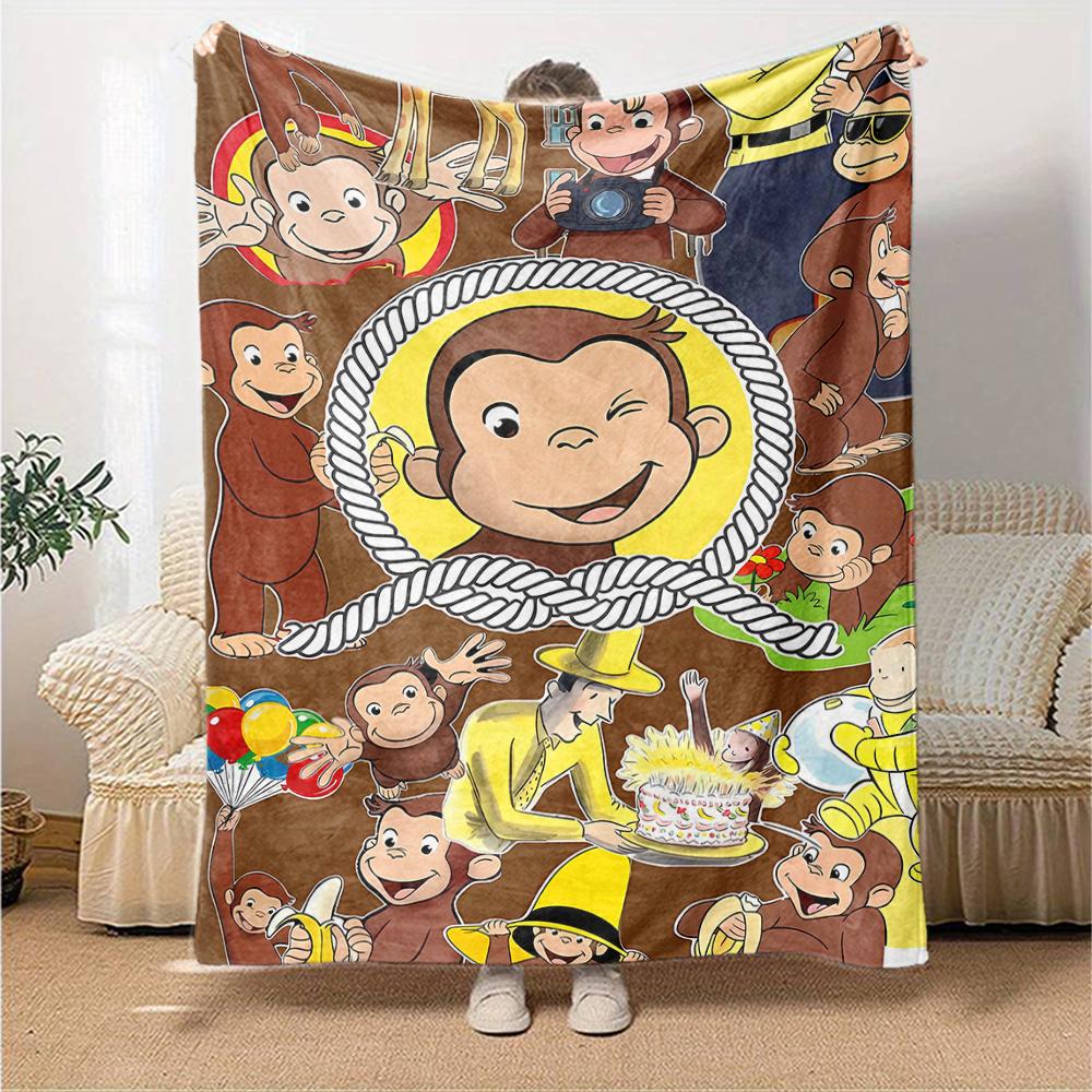 1pc Curious George (5) Blanket, Gift, for Men and Women, Soft Blanket, Good for Sofa Bed Couch Travel, Lightweight Flannel Blanket