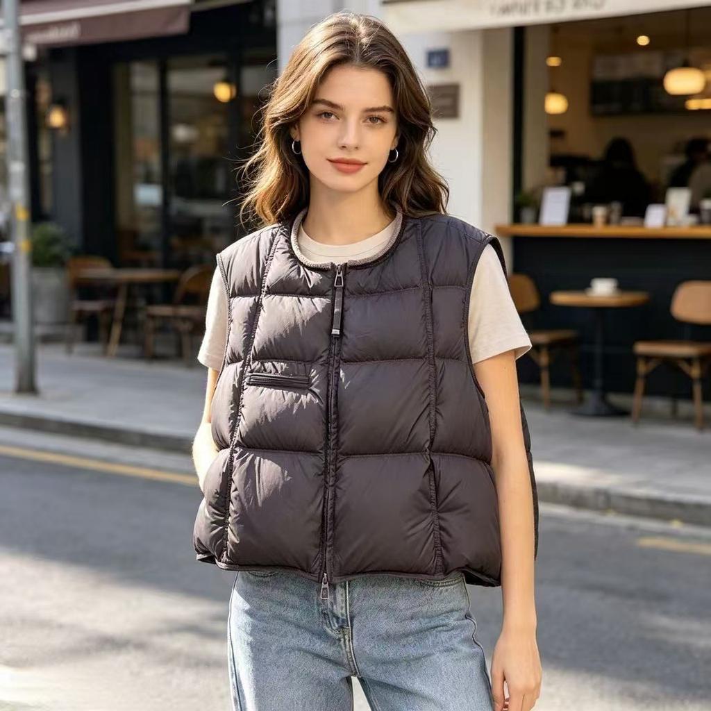 Top with new thermal easy coat down cotton autumn and winter casual short vest round neck vest women's fashion