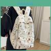 Little Bear Floral Print Youthful Nylon Student Backpack With Breathable Design For Daily Use