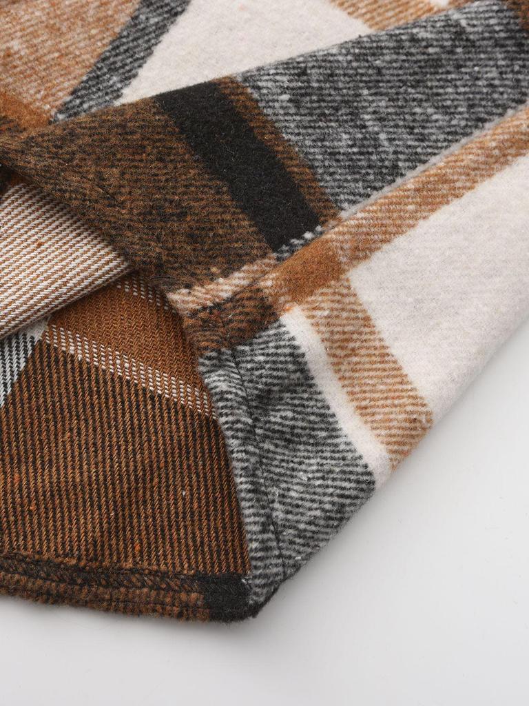 Men's Retro Plaid Brushed Long Sleeve Shirt Jacket with Elegant Lapel