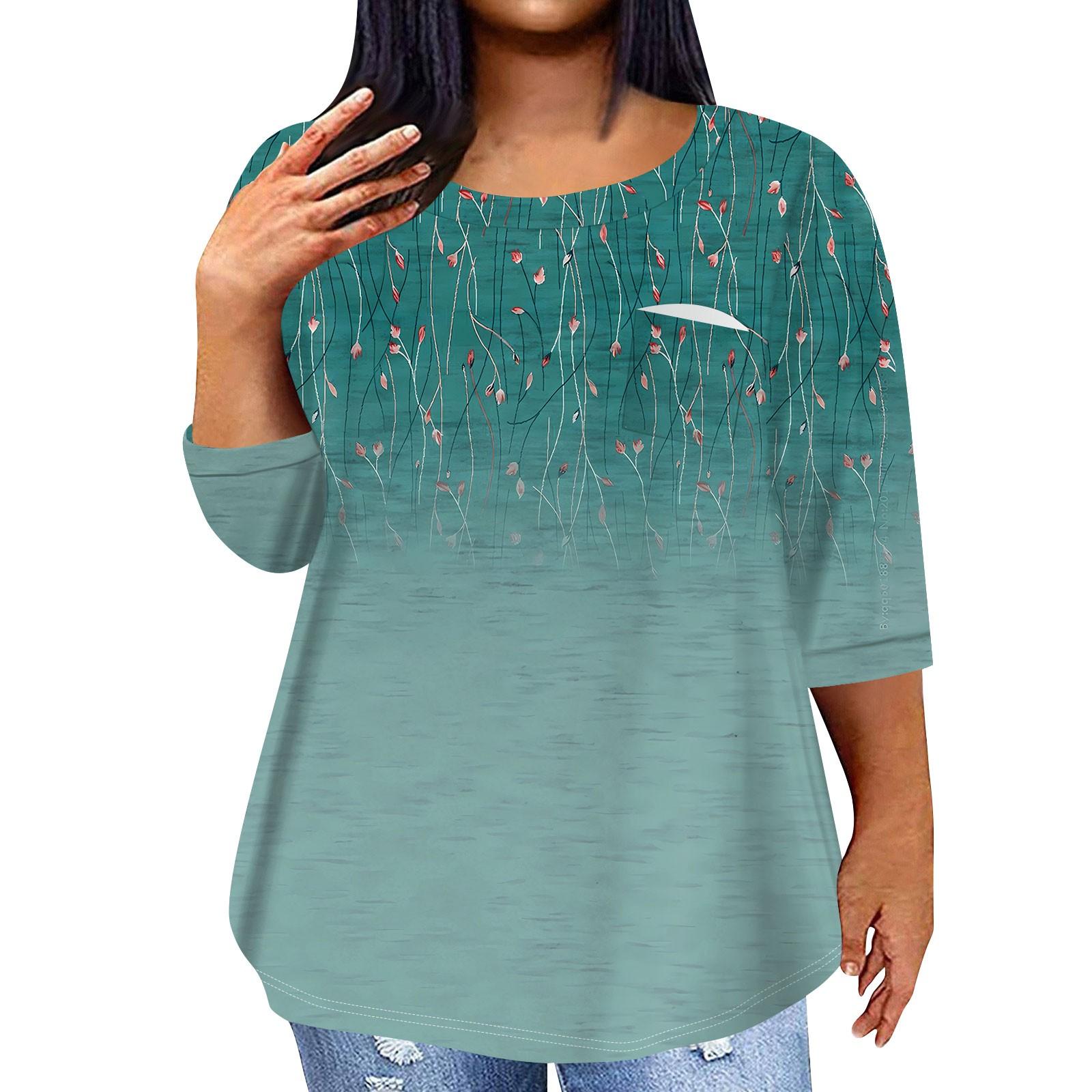 

Женский модный повседневный пуловер с круглым вырезом и рукавом три четверти с принтом, топ с рукавами 4/3 XXXXL циан