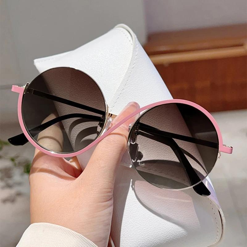 Fashion Round Gradient Shades Women New Chic Korean Style Decor Sunglasses Oversize Vacation Beach Anti UV Sun Glasses