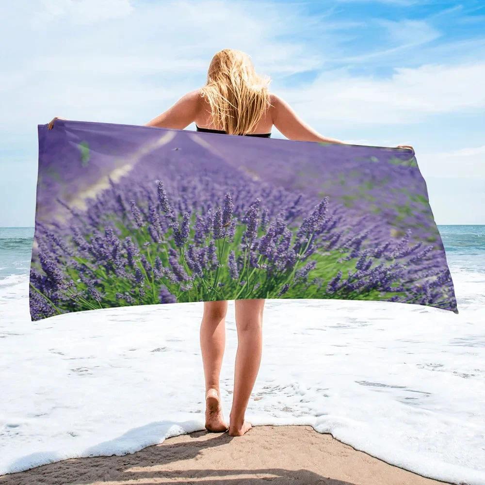 Watercolor Purple Lavender Beach Towel Microfiber Quick Dry Bathroom Supplies Camping Picnic Accessories Towels For Women Gifts