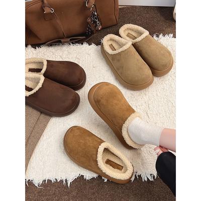 Brown Thick-soled Fluffy Slippers for Women To Wear Winter Warm and Piled Birkencotton Slippers