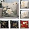 Golden Lotus Luxury Cushion Cover Plush Fabric Soft DoubleSided Printed Sofa Warm Winter Home Child Gift Pillow Case