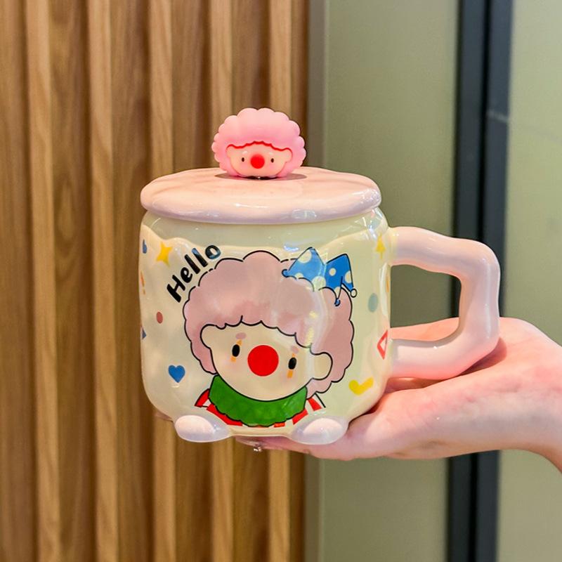 Cute Funny Clown Cup Girl Birthday Gift Couple Ceramic Mug with Lid Spoon Office Breakfast Cup
