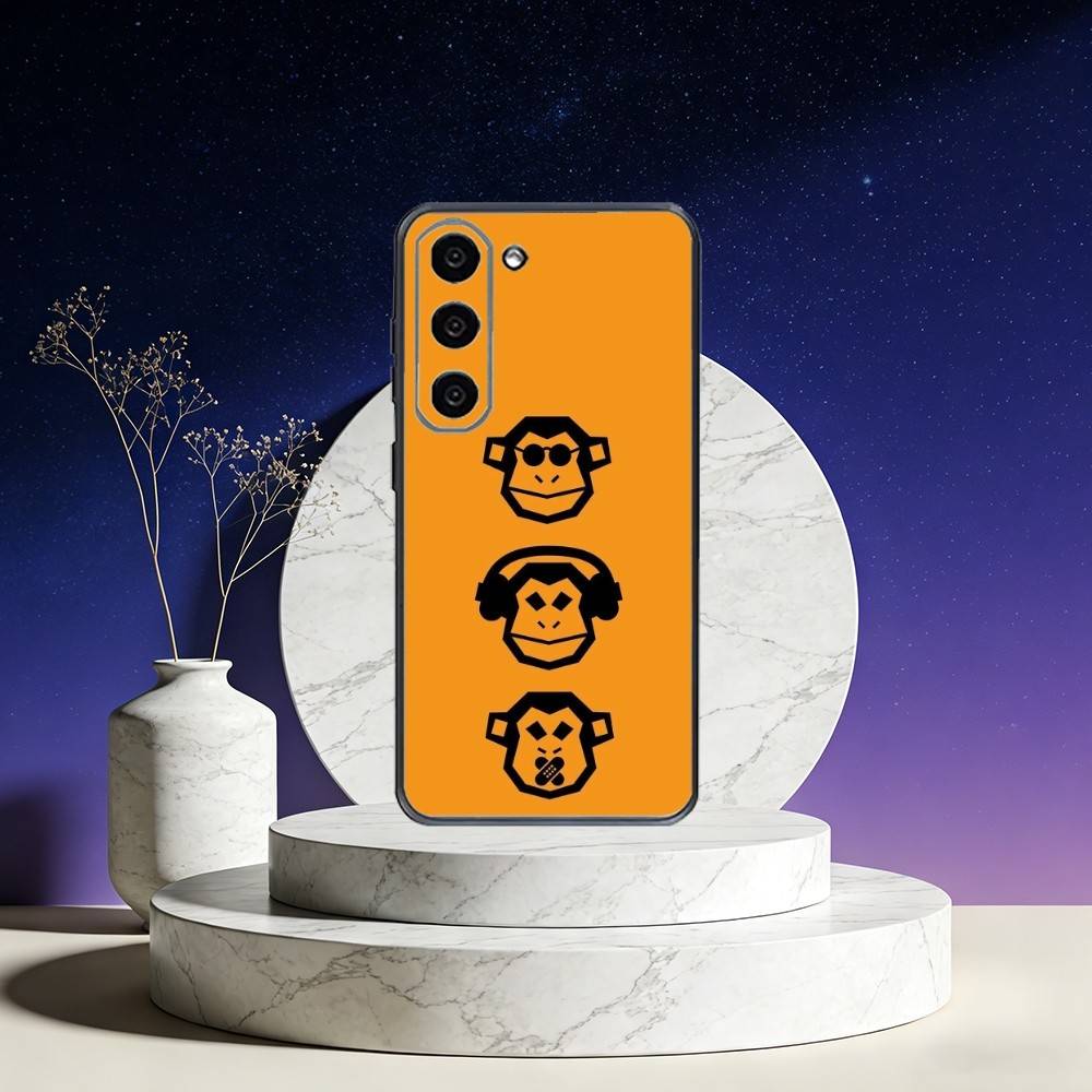 Three CUTE W-Wooley Monkeys Phone Case For Samsung Galaxy A73,A72,A71,A70,A53,A52,A51,Others Soft Black Cover